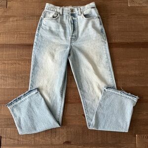 Cello Womens Light Wash Super High Rise Dad Jeans Raw Edges Size 7